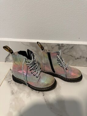 Dr. Martens Kids Iridescent Rainbow Combat Boots